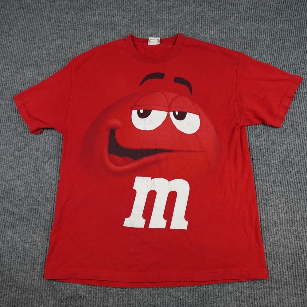 Vintage M&M's Shirt Mens XL Red Red M&M Face Graphic Cartoon Chocolate Candy
